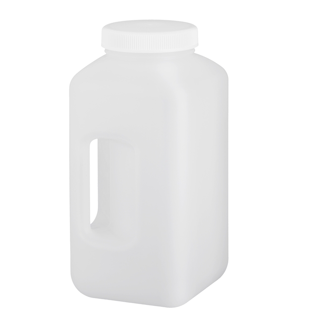 Wide mouth bottle with handle PP square 4 lt